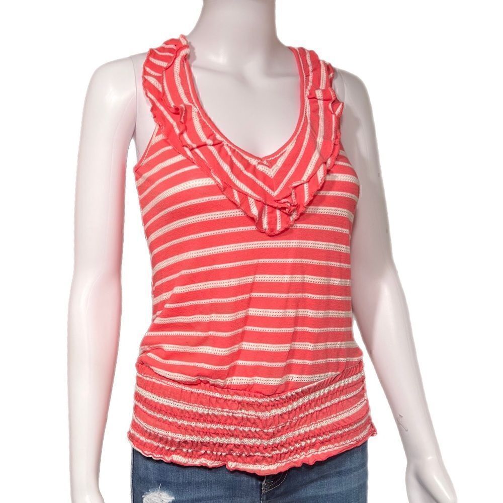 Smocked Striped V-Neck Tank  